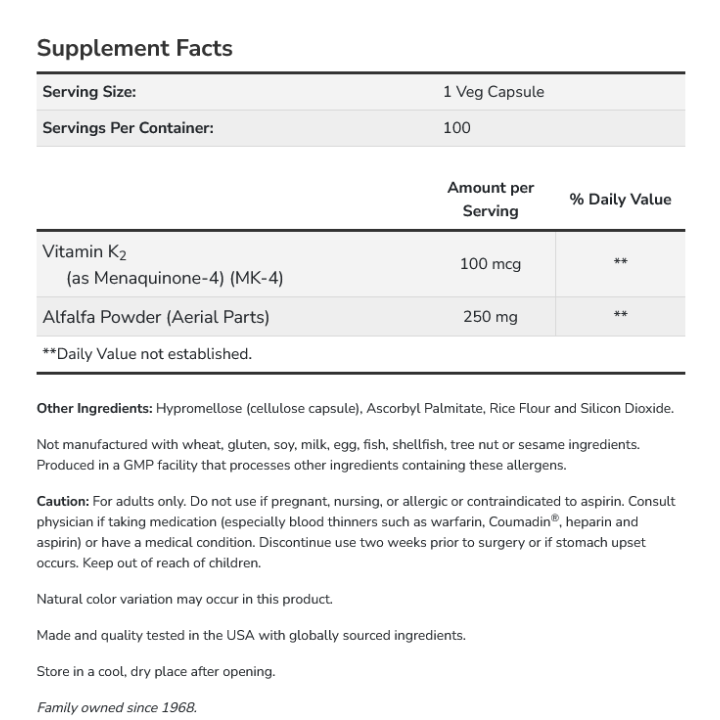 Vitamin K-2 100 mcg Veg Capsules NOW Foods | Bone & Blood Support