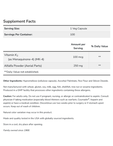 Vitamin K-2 100mcg 100 vcaps