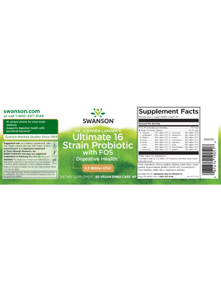Dr. Stephen Langer's Ultimate 16 Strain Probiotic with FOS 3.2 Billion CFU 60 vcaps