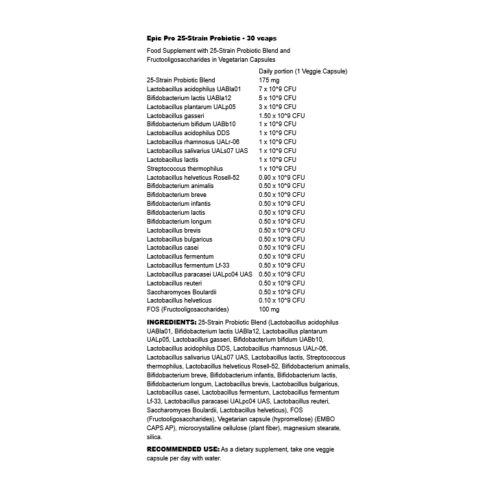 Epic Pro 25-Strain Probiotic Swanson | Supporto Avanzato per Flora Intestinale