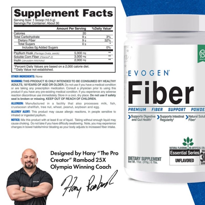 Fiber+ Premium Fiber Support Powder Evogen | Digestive Health Support