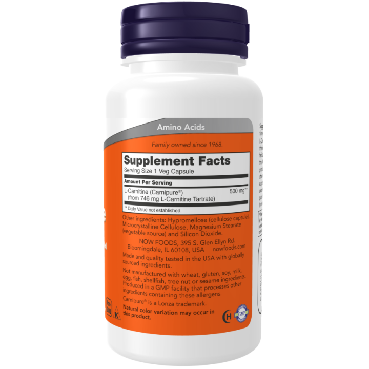 L-Carnitine 500 mg NOW Foods 180 Capsule Vegetali