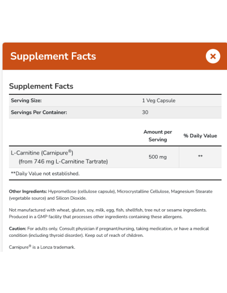 L-Carnitine 500mg 180 vcaps