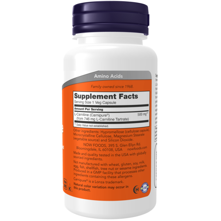 L-Carnitine 500 mg NOW Foods 60 Veg Capsules