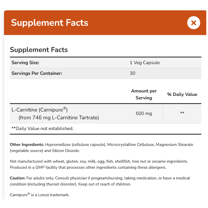 L-Carnitine 500 mg NOW Foods 60 Veg Capsules