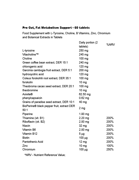 Pro Cut Fat Metabolism Support 60 tablets