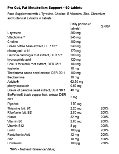 Pro Cut Fat Metabolism Support 180 tablets 2