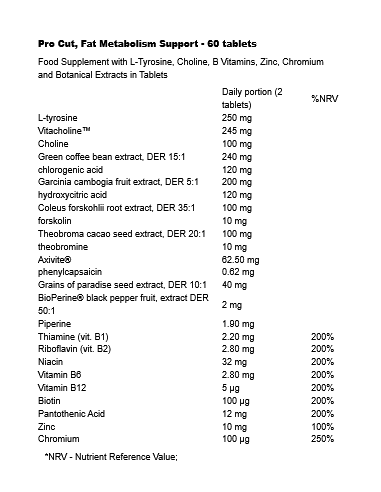 Pro Cut Fat Metabolism Support 180 tablets