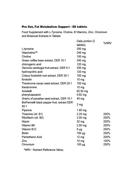 Pro Cut Fat Metabolism Support 180 tablets
