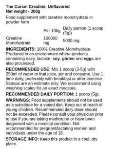 The Curse! Creatine (EU) Unflavored 300 grams 2