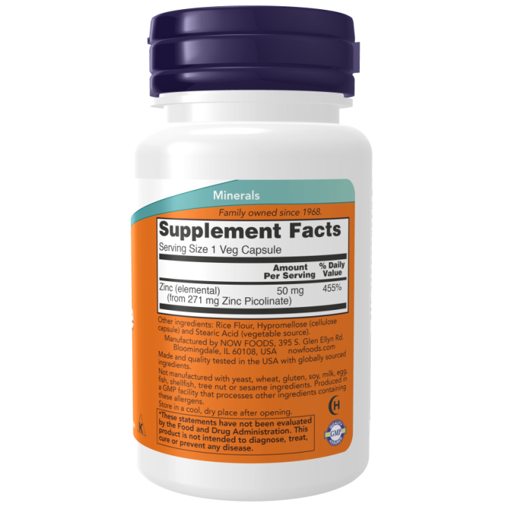 Zinc Picolinate 50 mg 120 Vcaps NOW Foods: Immune Support