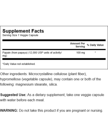 Papaya Enzyme Papain 100mg 90 vcaps