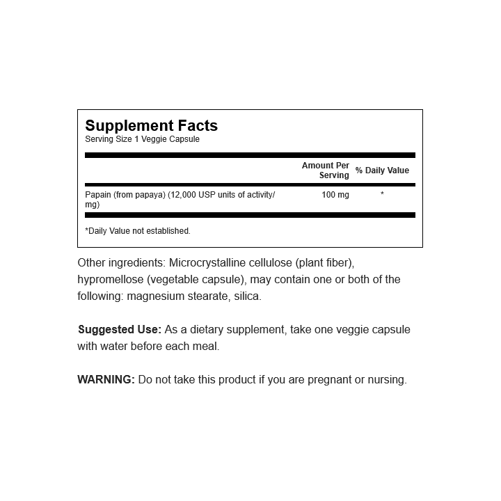 Papaya Enzyme 100 mg 90 vcaps Swanson: con papaina