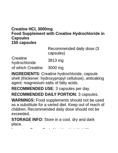 Creatine HCl 3000mg 150 caps