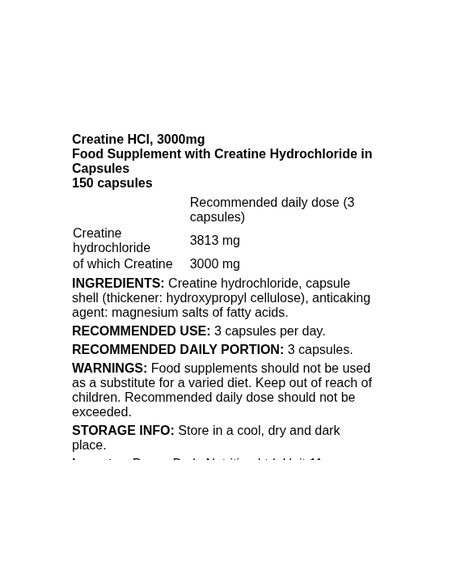 Creatine HCl 3000mg 150 caps