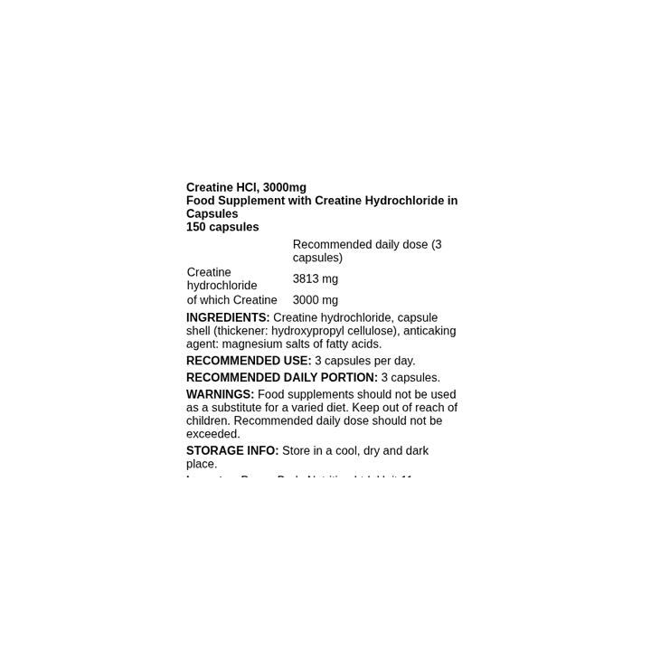 Creatine HCl 3000 mg 150 caps Weider: creatina pura