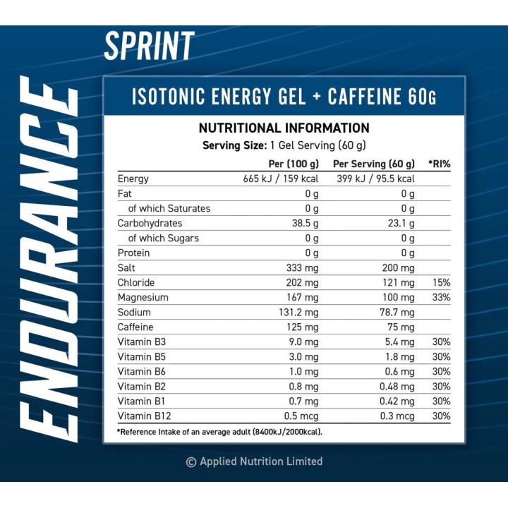 Sprint Energy Gel 20 x 60 g Applied Nutrition: con caffeina