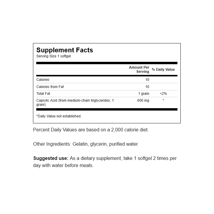 Swanson Caprylic Acid: 600 mg, 60 Softgels