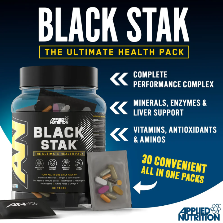 Black Stak 30 Packs Applied Nutrition: daily pack format