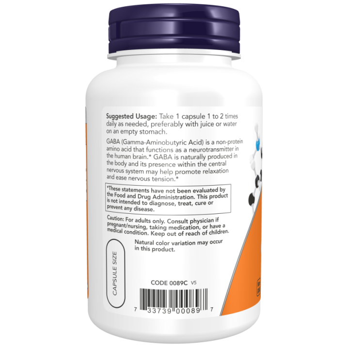GABA 750 mg NOW Foods 200 cps vegetali