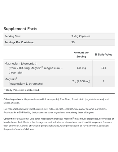 Magtein Magnesium L-Threonate 90 vcaps