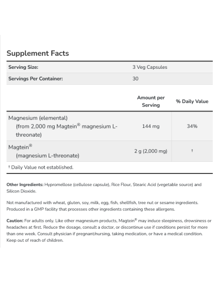 Magtein Magnesium L-Threonate 90 vcaps