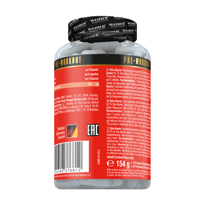 Beta Alanina 120 Capsule Weider | 4,4 g per dose