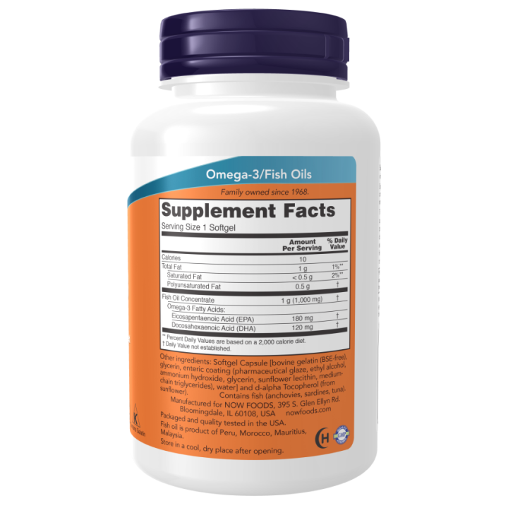 Olio di pesce Omega-3 NOW: EPA DHA enterico