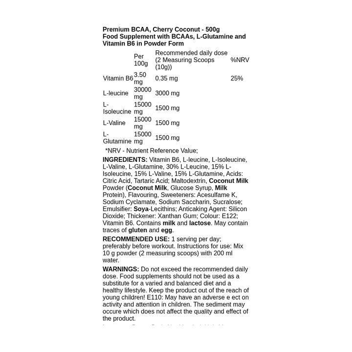 BCAA Powder 500 g Weider: Non GMO Formula