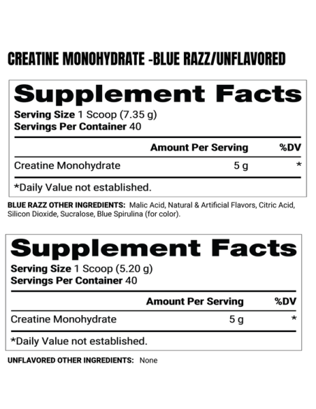 Creatine Monohydrate Dual Tube Blue Razz & Unflavored 502 gr