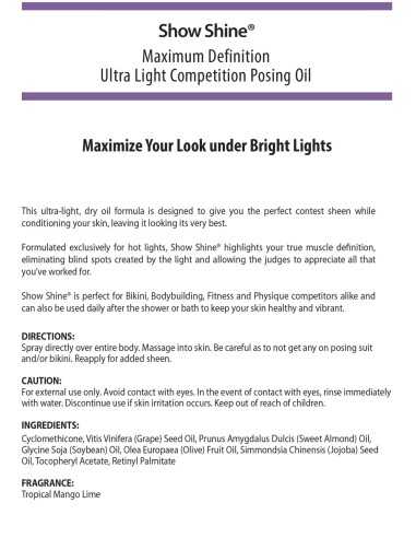 PRO TAN® STEP 4 SHOW SHINE® ULTRA-LIGHT COMPETITION POSING OIL
