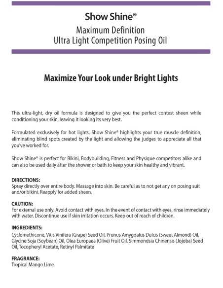 PRO TAN® STEP 4 SHOW SHINE® ULTRA-LIGHT COMPETITION POSING OIL